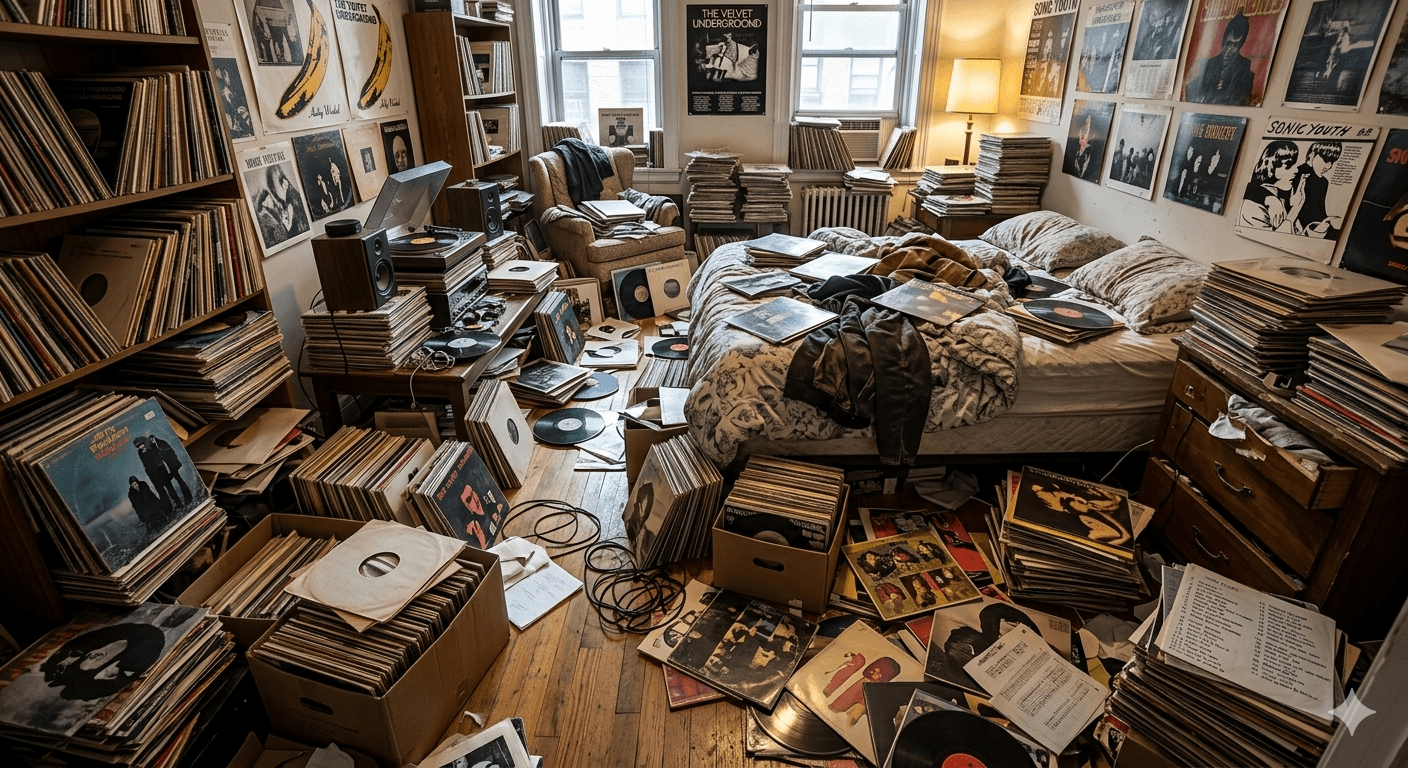 A bedroom record setup without labels