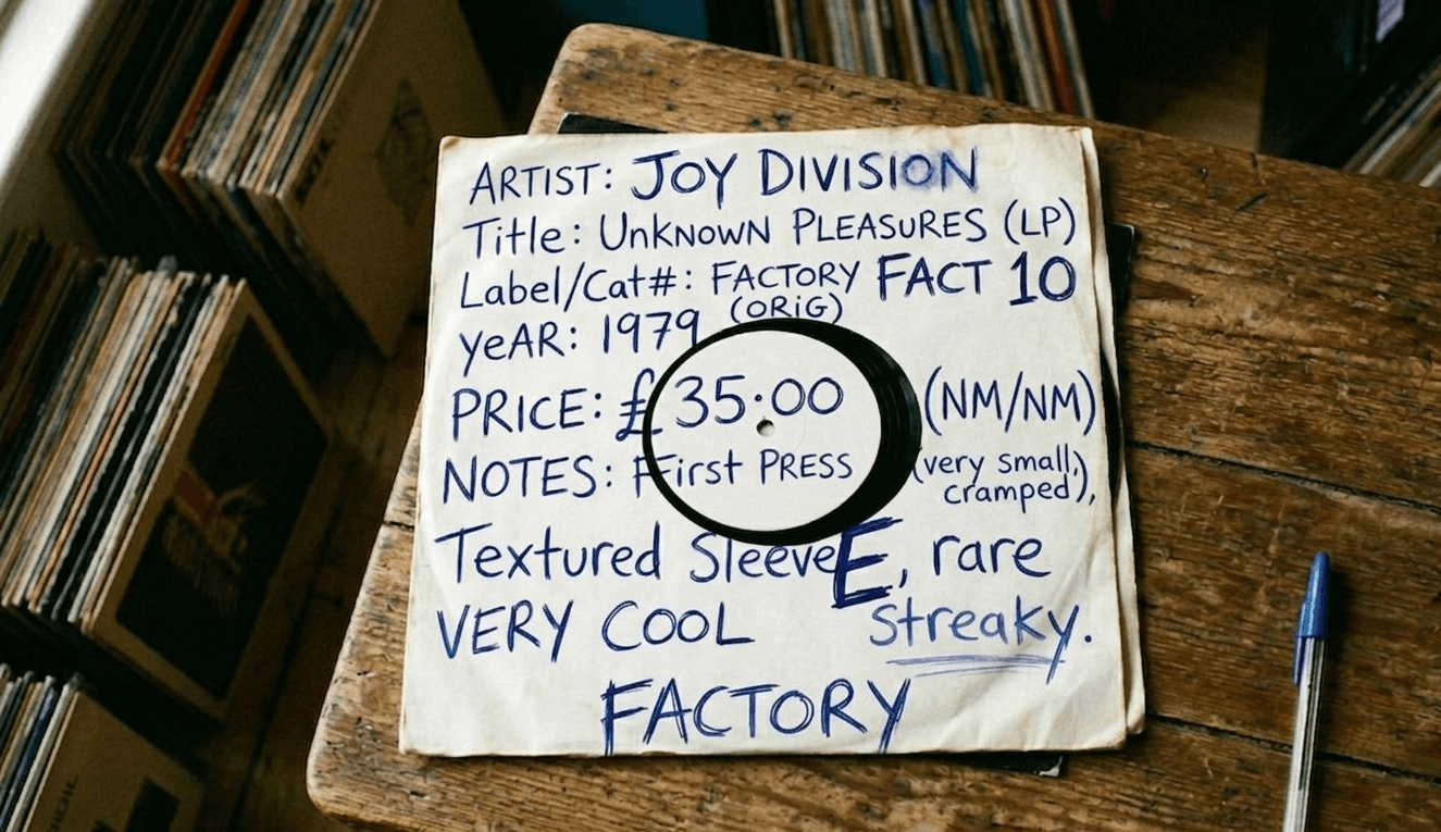 A single record with a handwritten price tag